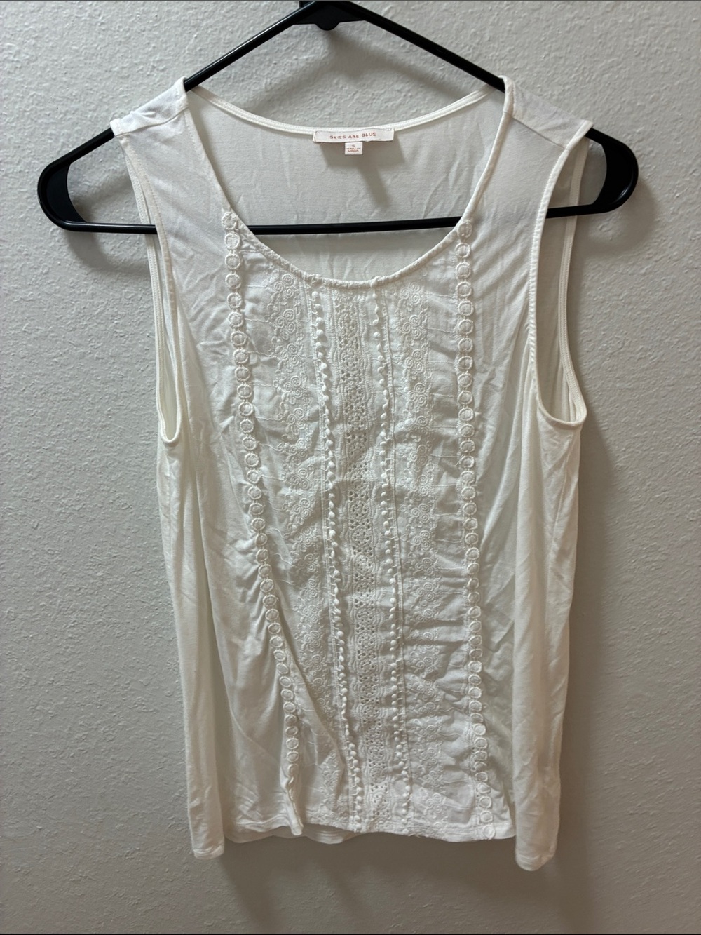 Skies Are Blue White Embroidered Tank Top